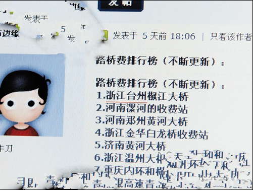 路桥费排行榜