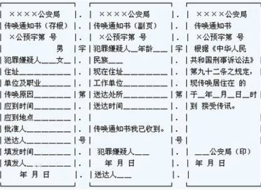 传唤通知书