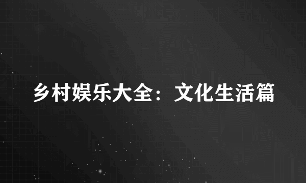 乡村娱乐大全：文化生活篇