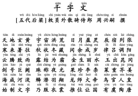 千字文（中国传统蒙学三大读物之一）