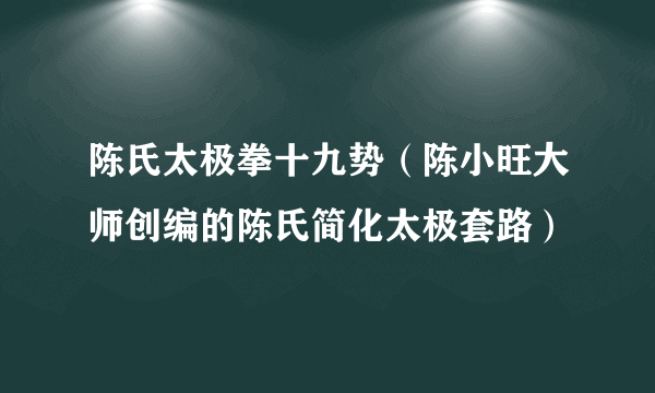 陈氏太极拳十九势（陈小旺大师创编的陈氏简化太极套路）