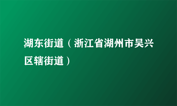 湖东街道（浙江省湖州市吴兴区辖街道）