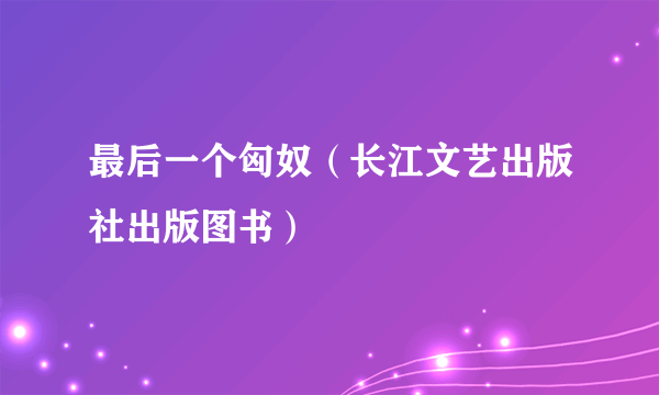 最后一个匈奴（长江文艺出版社出版图书）