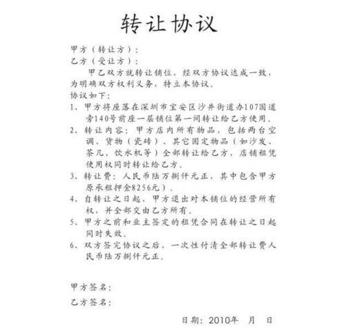 商铺转租合同