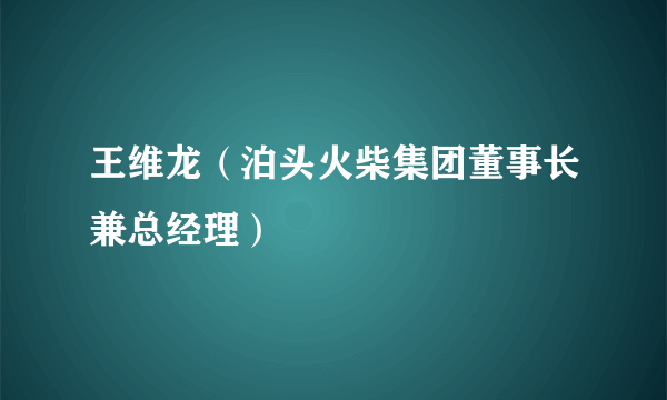王维龙（泊头火柴集团董事长兼总经理）