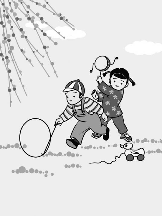 滚铁环（旧时传统儿童游戏）