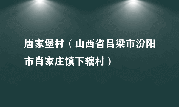 唐家堡村(山西省吕梁市汾阳市肖家庄镇下辖村)